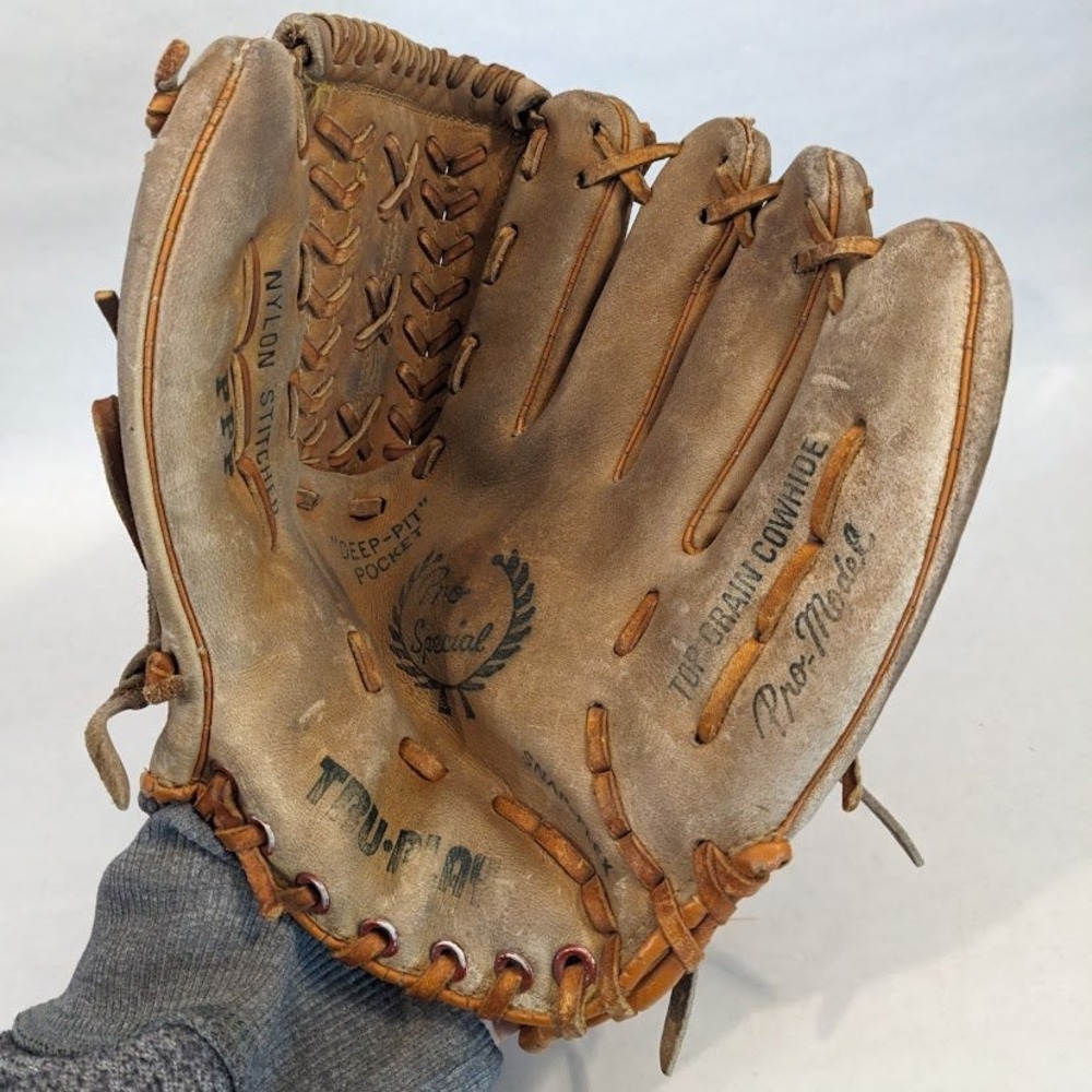 Vtg Tru-Play Pro Model Baseball Glove Top Grain Cowhide Rawhide Laced Snap-Flex